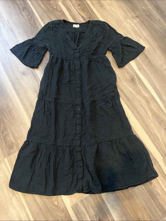 Pact Dresses & Skirts - Womens PACT 100% Cotton Black Button-Front Tiered Dress